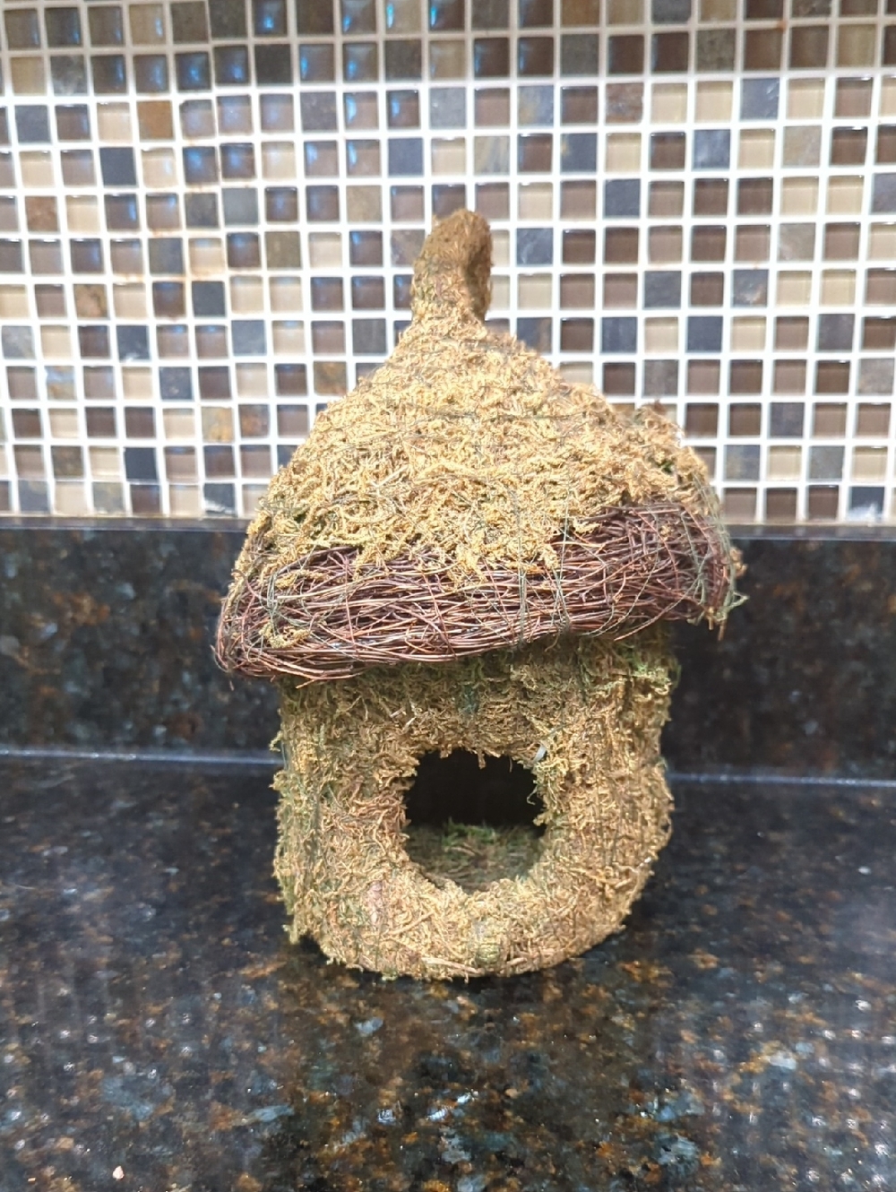 Moss Covered Fairy Birdhouse - Natural Brown & Green